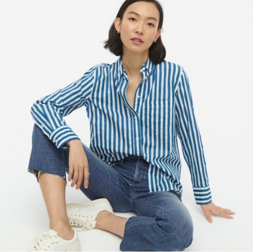 J. Crew Blue, Green and White Striped Button Down Shirt